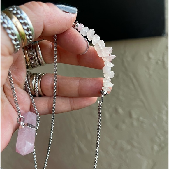 Handmade Double layer necklace rose quartz crystal gemstone boho choker - Picture 9 of 11